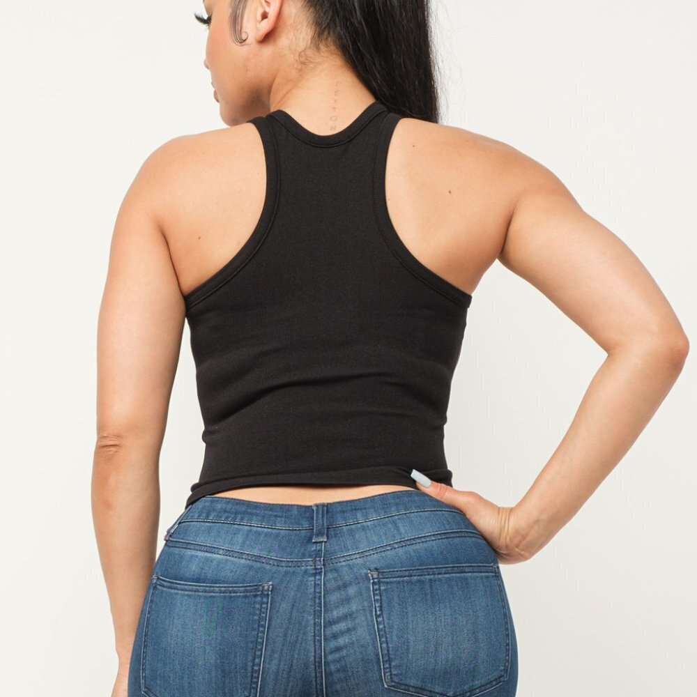 T3-Fine Ribbed High Neck Tank Top- NWT- White M/L - Picture 2 of 4
